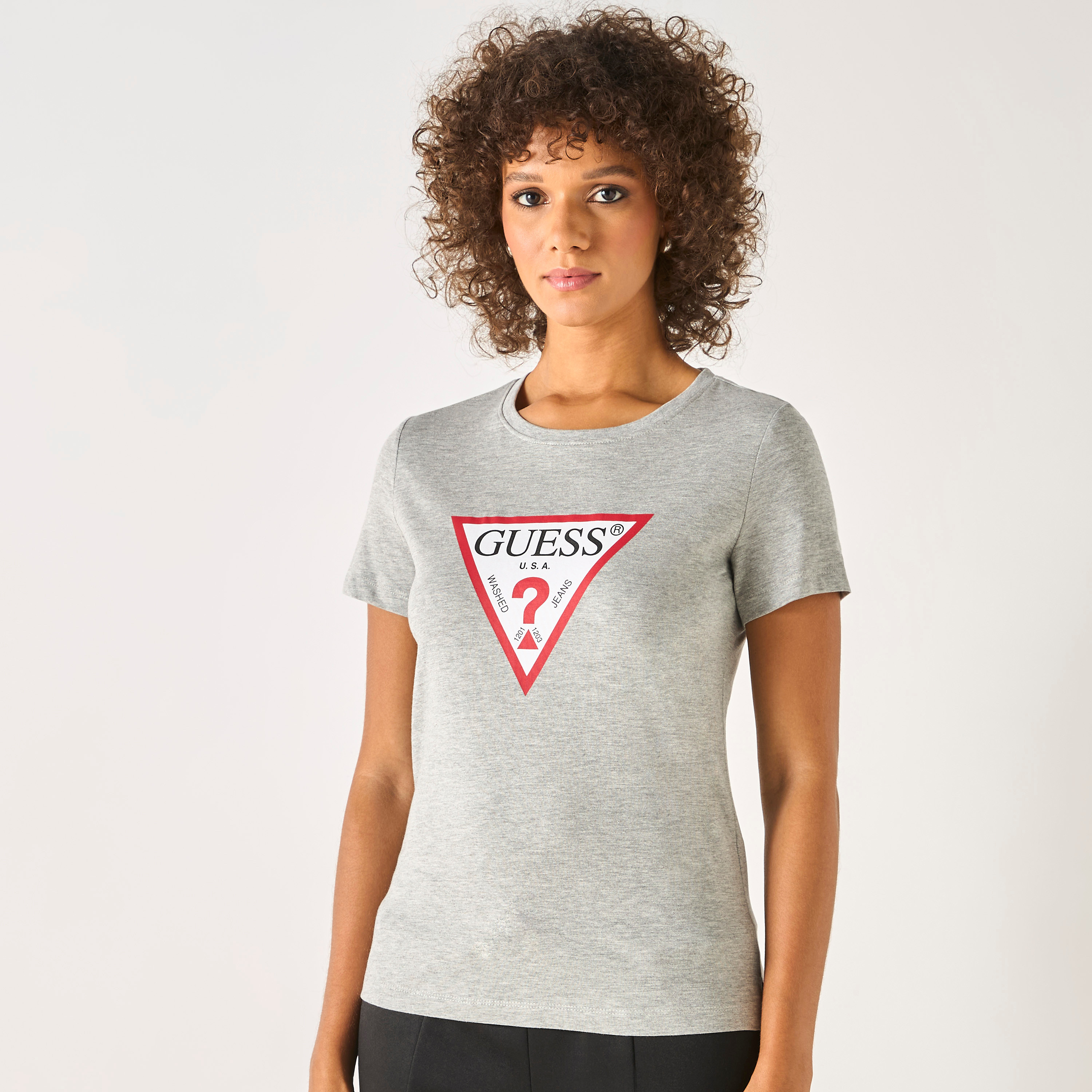 Guess Logo Print Round Neck T-shirt with Short Sleeves-women-clothing-tshirts-image-3