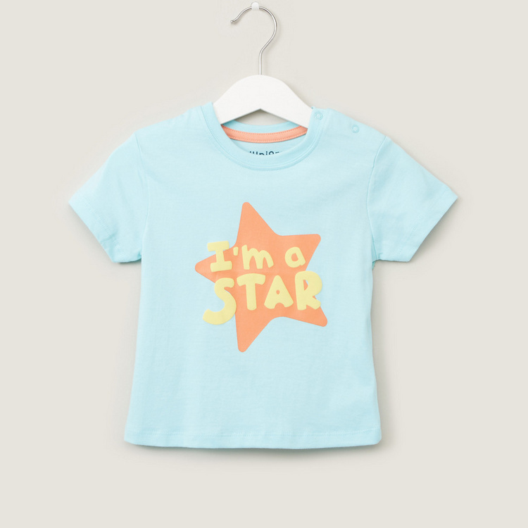 Juniors Graphic Print T-shirt with Short Sleeves