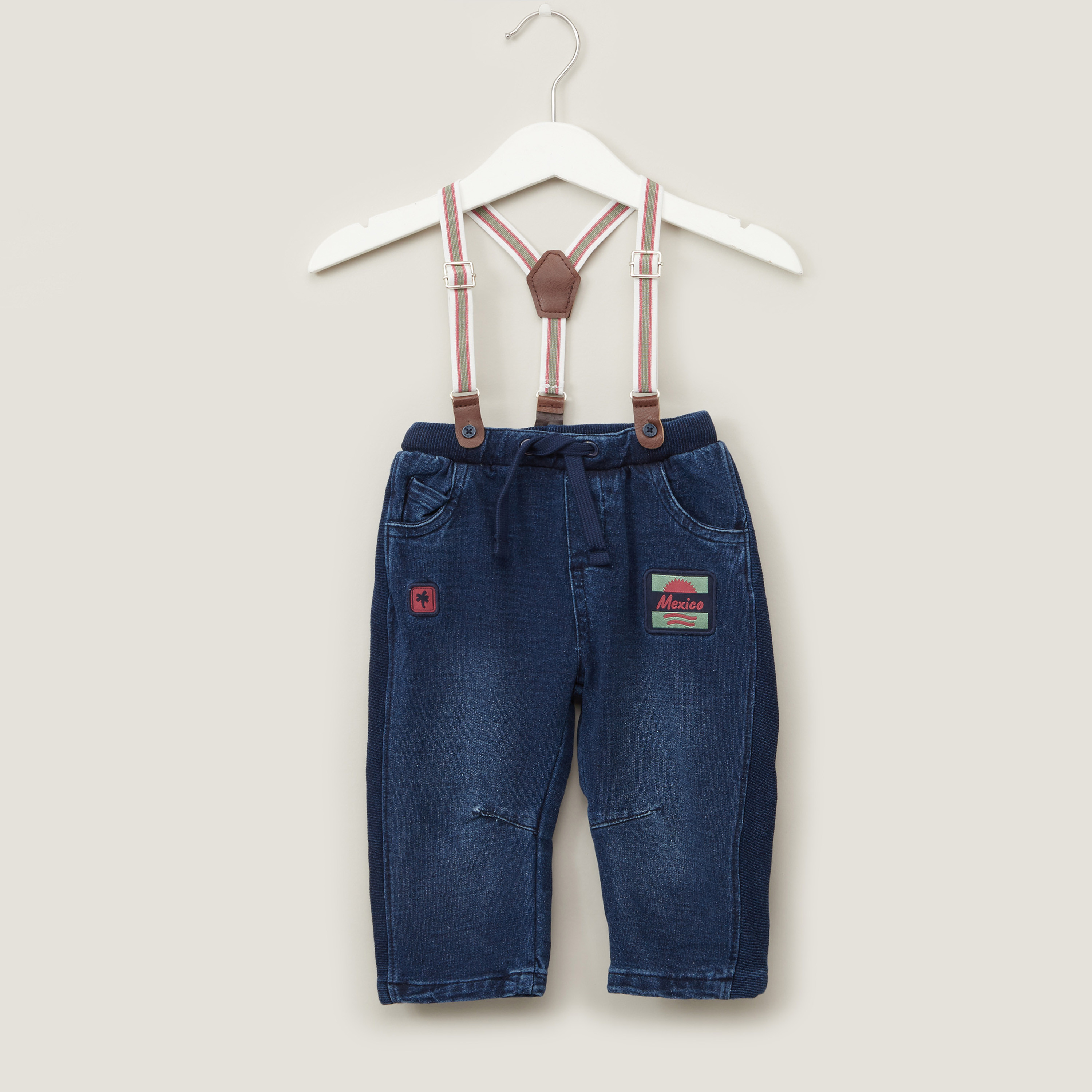 Shop Juniors Textured Denim Pants with Suspenders Online