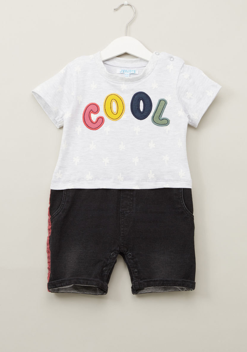 Juniors Patch Applique Romper with Short Sleeves-Rompers%2C Dungarees and Jumpsuits-image-0