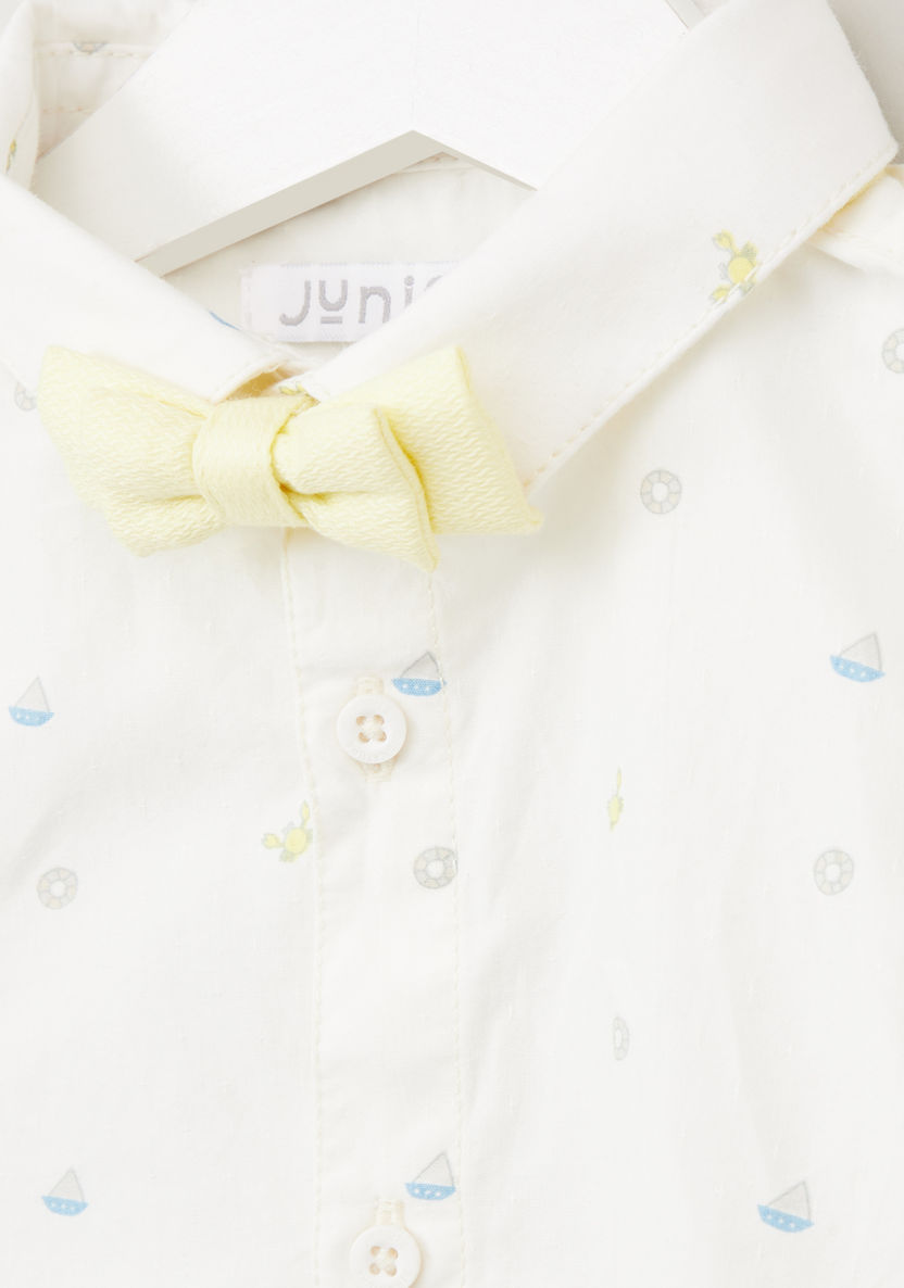Juniors All Over Print Shirt with Short Sleeves and Bow Applique-Shirts-image-1