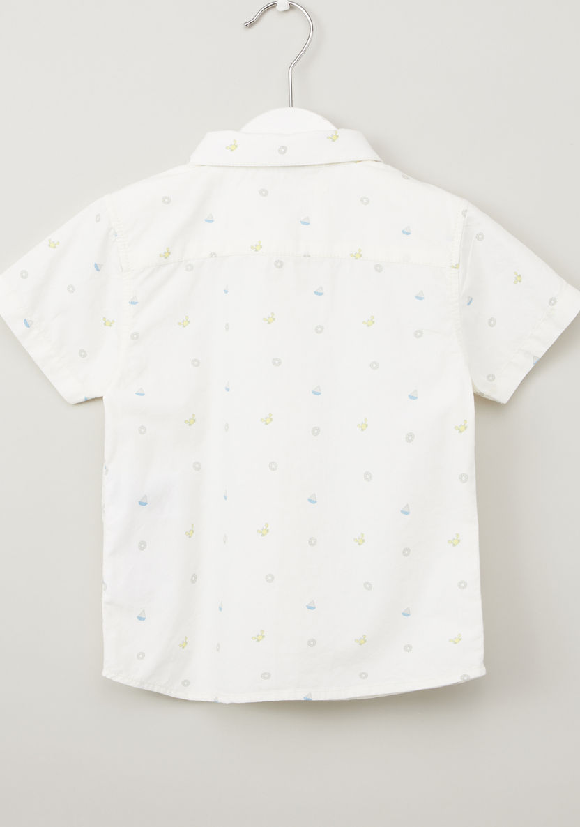Juniors All Over Print Shirt with Short Sleeves and Bow Applique-Shirts-image-2