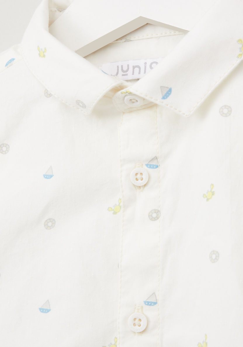 Juniors All Over Print Shirt with Short Sleeves and Bow Applique-Shirts-image-3