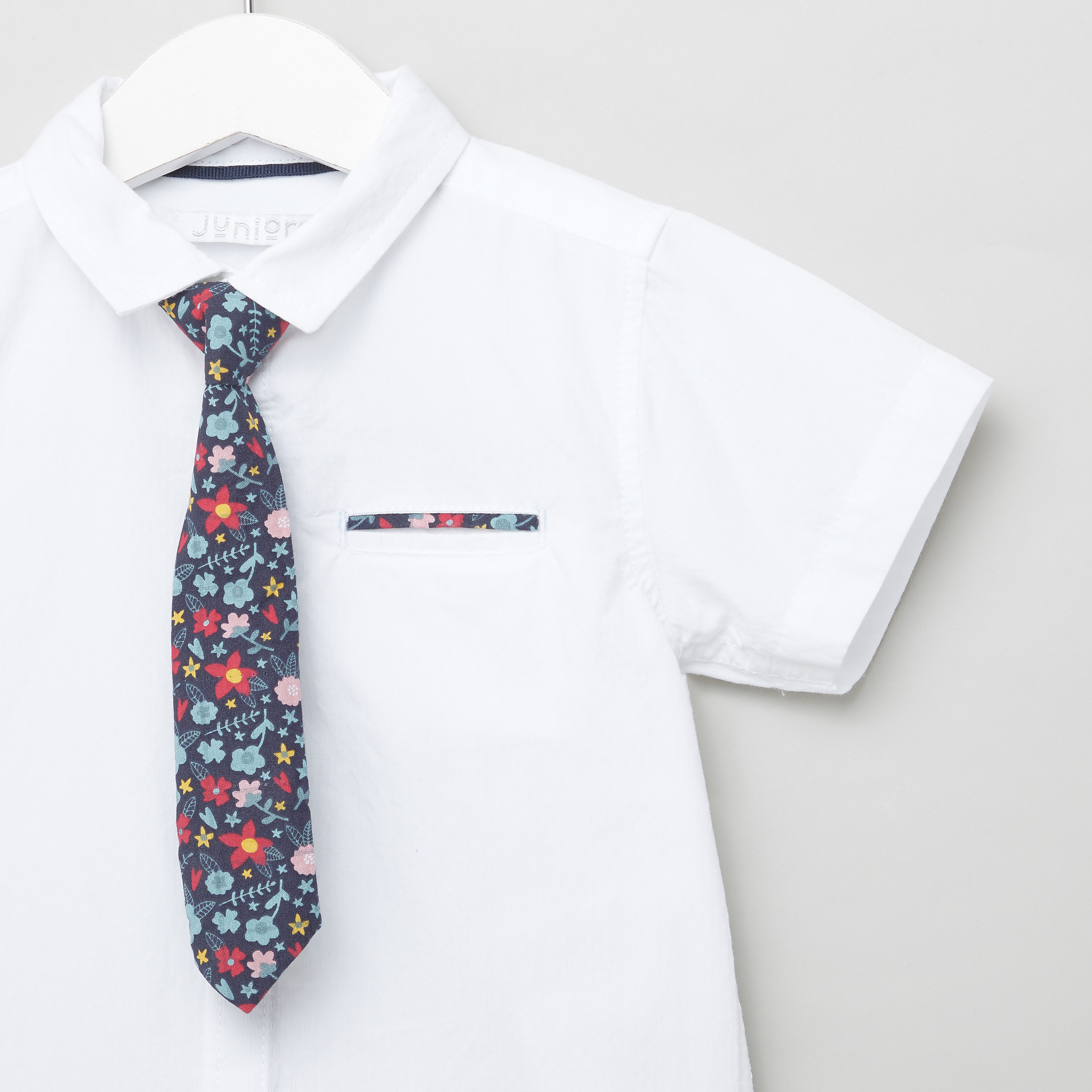 Juniors Short Sleeves Shirt with Spread Collar and Pocket Detail-baby-boys-clothing-shirts-image-2
