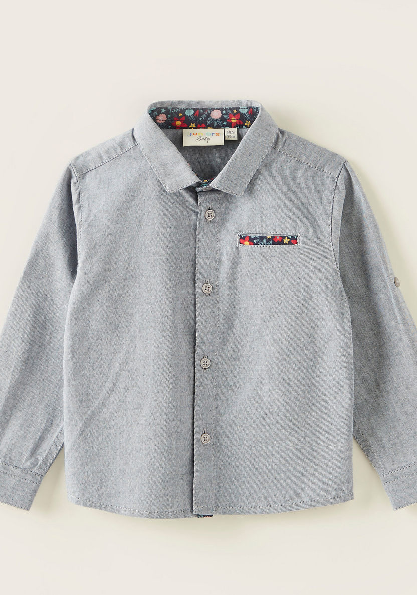 Juniors Solid Shirt with Long Sleeves and Button Closure-Shirts-image-0