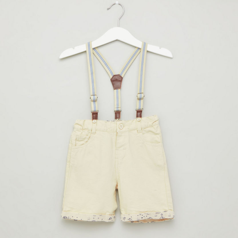 Juniors Textured Shorts with Pocket Detail and Suspenders-Shorts-image-0