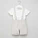 Juniors Solid Short Sleeves Shirt with Striped Shorts and Suspenders-Clothes Sets-thumbnail-0
