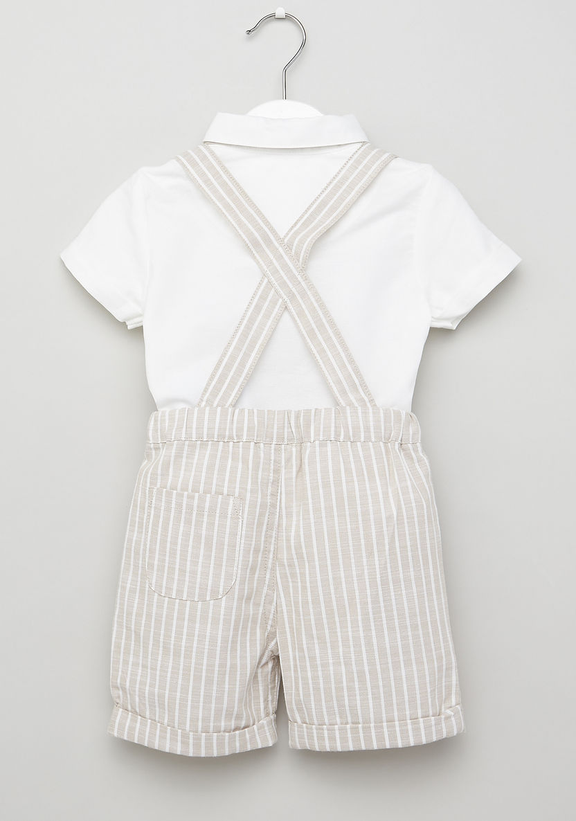 Juniors Solid Short Sleeves Shirt with Striped Shorts and Suspenders-Clothes Sets-image-2