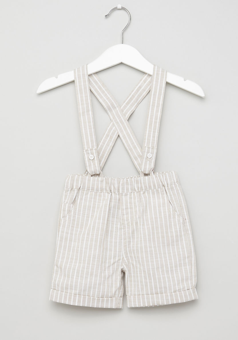 Juniors Solid Short Sleeves Shirt with Striped Shorts and Suspenders-Clothes Sets-image-4