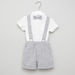 Juniors Solid Shirt with Striped Shorts and Suspenders-Clothes Sets-thumbnail-0