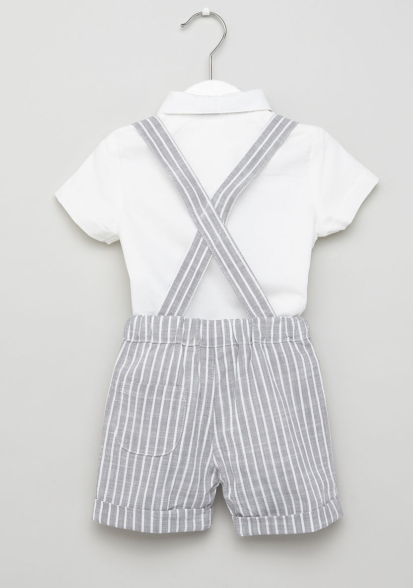 Juniors Solid Shirt with Striped Shorts and Suspenders-Clothes Sets-image-2
