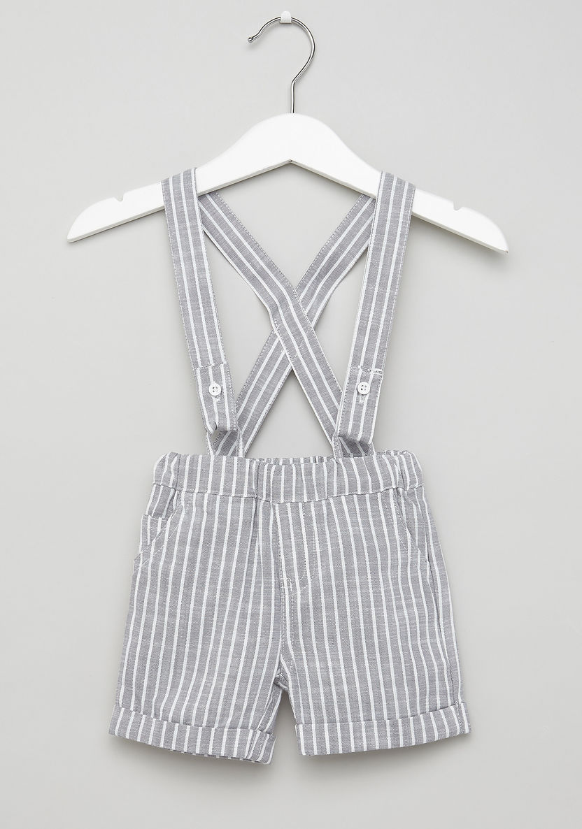 Juniors Solid Shirt with Striped Shorts and Suspenders-Clothes Sets-image-4