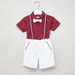 Juniors Textured Shirt with Solid Shorts and Suspenders-Clothes Sets-thumbnail-0