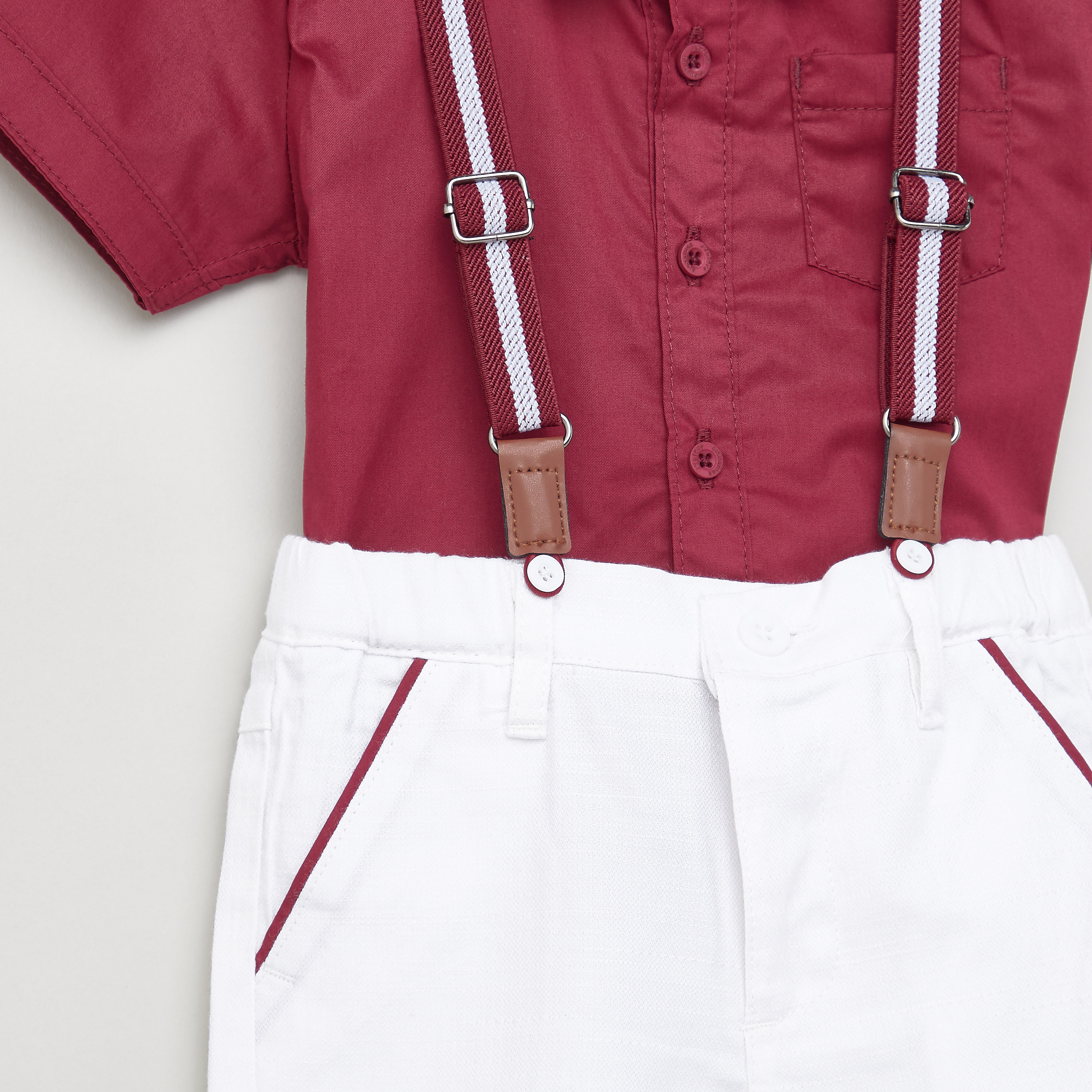 Juniors Textured Shirt with Solid Shorts and Suspenders-baby-boys-clothing-setsandcoords-image-2