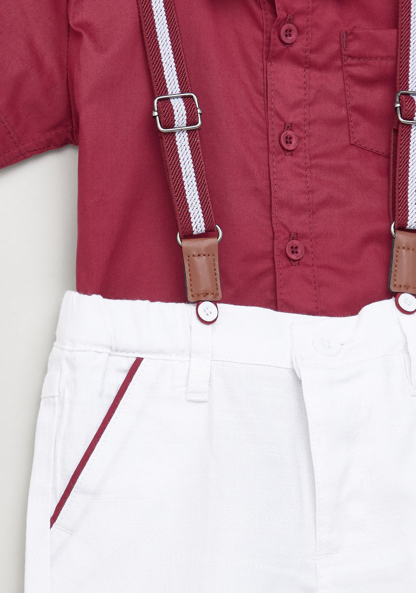 Juniors Textured Shirt with Solid Shorts and Suspenders-Clothes Sets-image-1