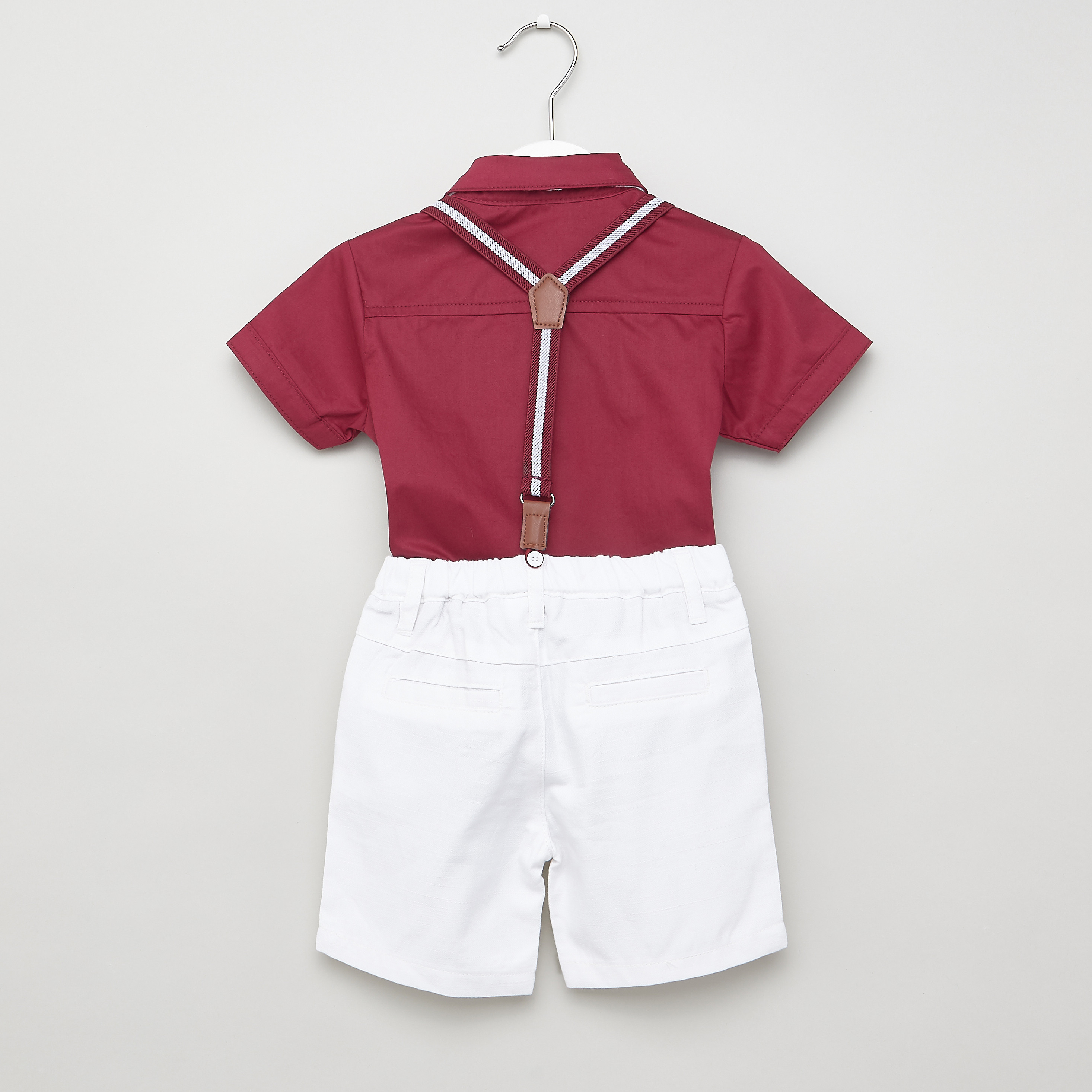 Juniors Textured Shirt with Solid Shorts and Suspenders-baby-boys-clothing-setsandcoords-image-3