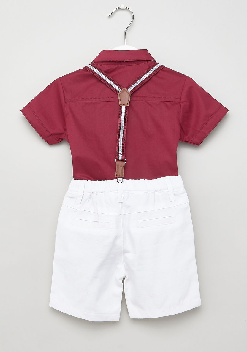 Juniors Textured Shirt with Solid Shorts and Suspenders-Clothes Sets-image-2