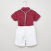 Juniors Textured Shirt with Solid Shorts and Suspenders-Clothes Sets-thumbnail-2