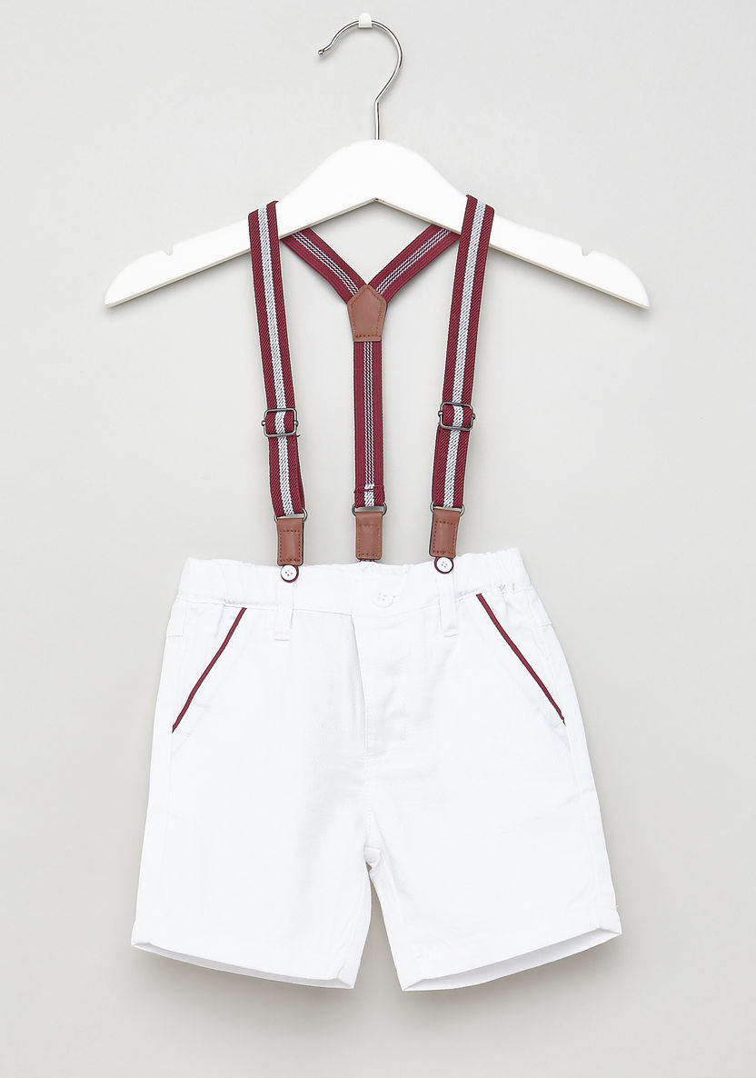 Juniors Textured Shirt with Solid Shorts and Suspenders-Clothes Sets-image-3
