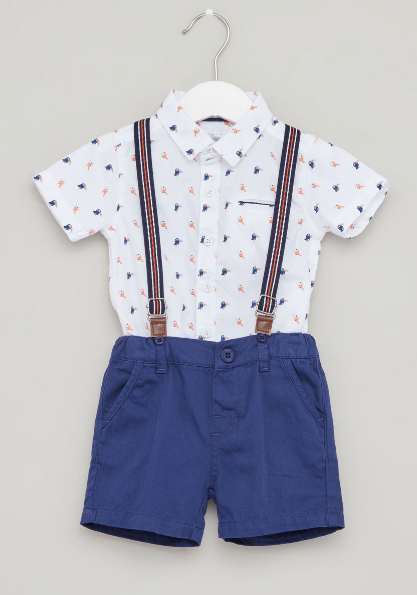 Juniors All Over Print Shirt and Shorts with Suspenders Set-Clothes Sets-image-0