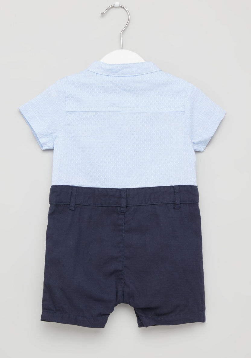 Juniors Textured Romper with Bow Tie and Snap Button Closure-Rompers%2C Dungarees and Jumpsuits-image-3