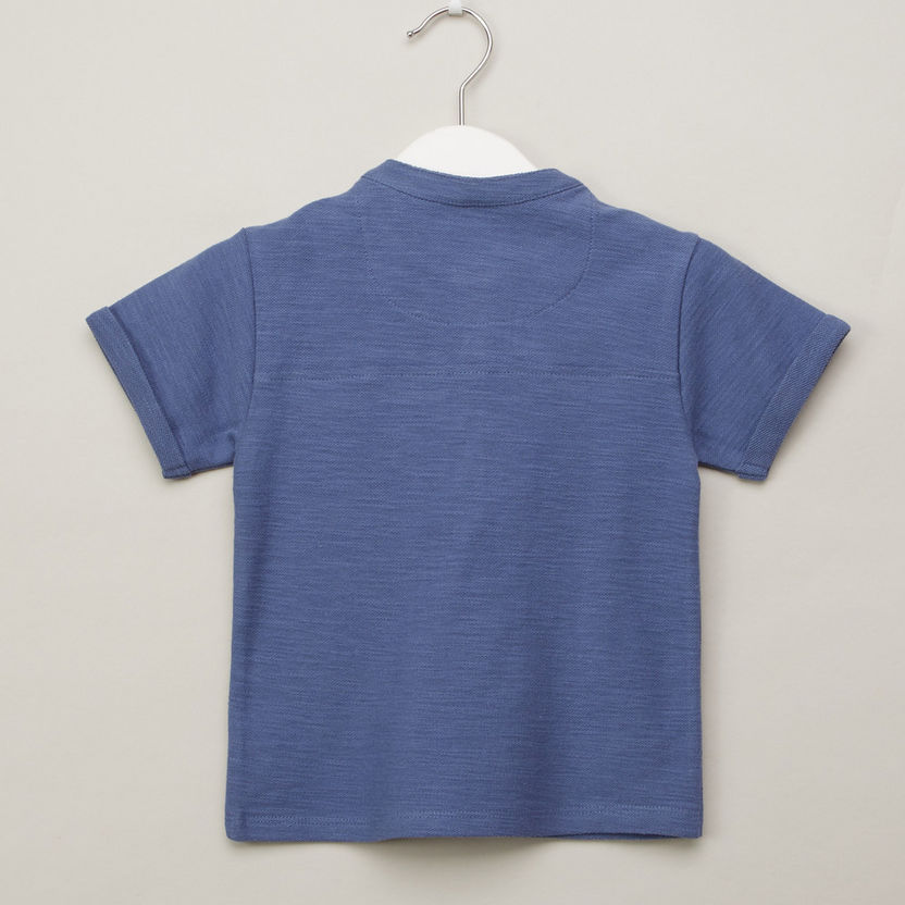 Giggles Solid Henley Neck T-shirt with Short Sleeves-T Shirts-image-2