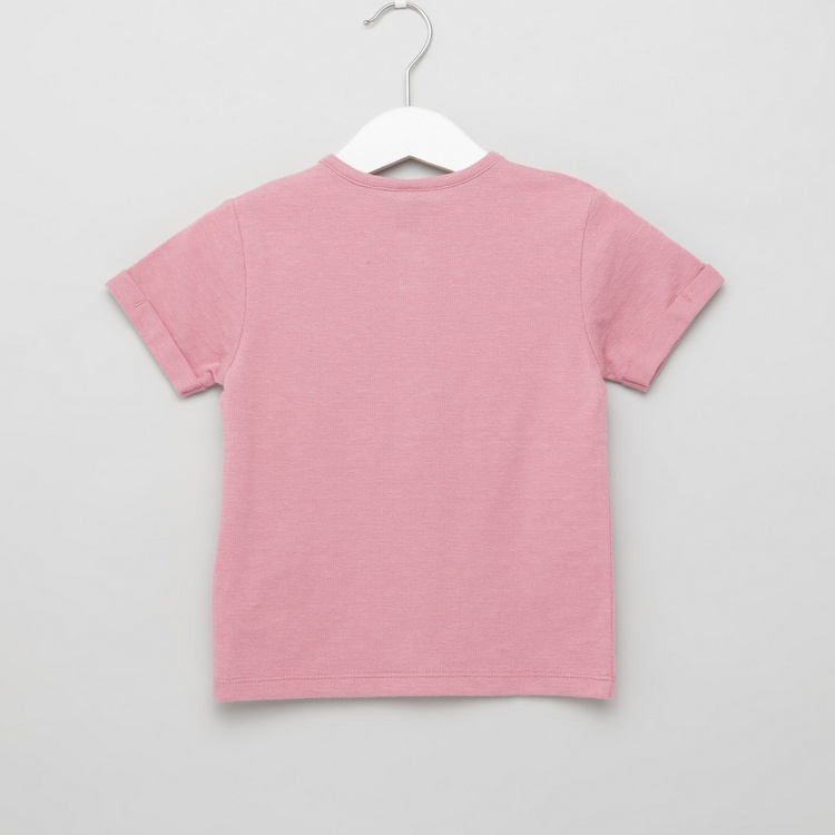 Giggles Textured T-shirt with Short Sleeves and Pocket