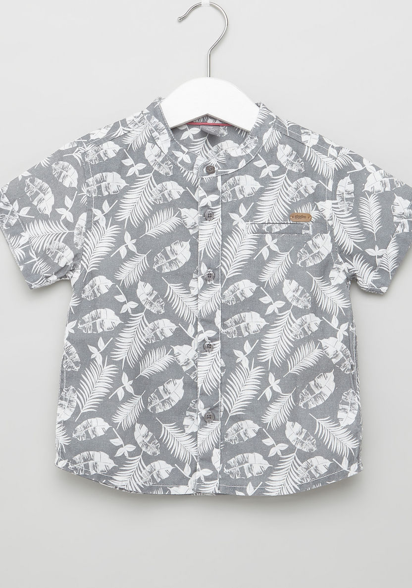 Giggles Printed Shirt with Mandarin Collar and Short Sleeves-Shirts-image-0