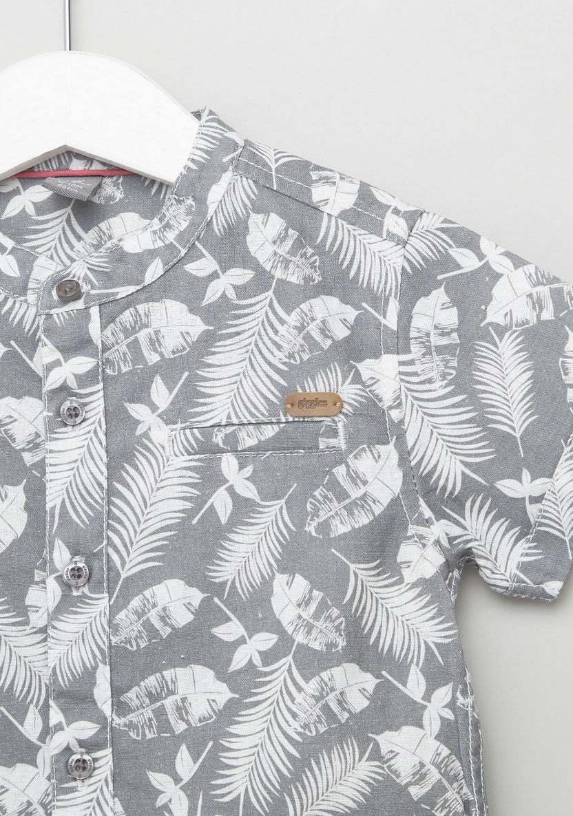 Giggles Printed Shirt with Mandarin Collar and Short Sleeves-Shirts-image-1