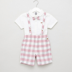 Giggles Solid Bodysuit and Checked Suspender Shorts Set