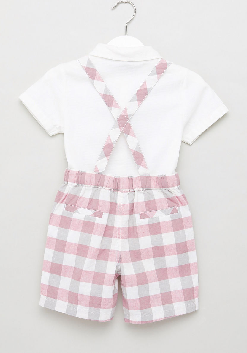 Giggles Solid Bodysuit and Checked Suspender Shorts Set-Clothes Sets-image-2