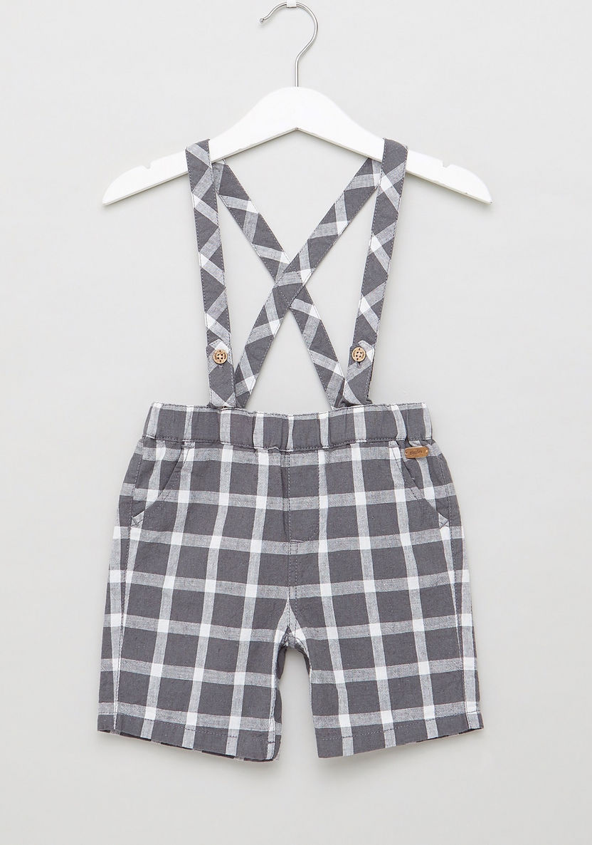 Giggles Solid Bodysuit and Checked Suspender Shorts Set-Clothes Sets-image-5