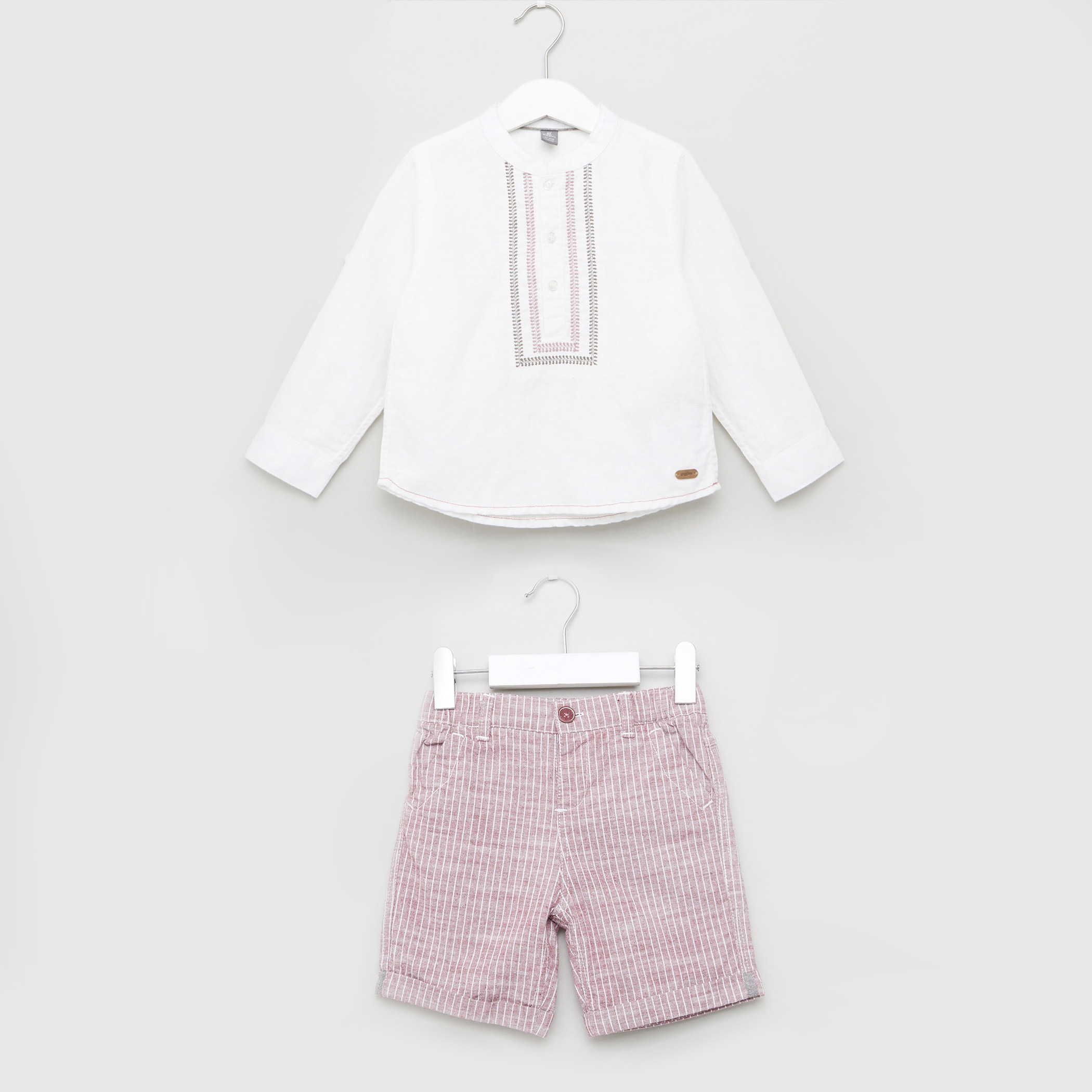Giggles Embroidered Shirt and Striped Shorts Set-baby-boys-clothing-setsandcoords-image-1