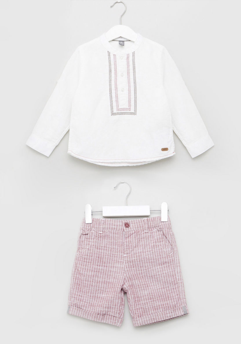 Giggles Embroidered Shirt and Striped Shorts Set-Clothes Sets-image-0