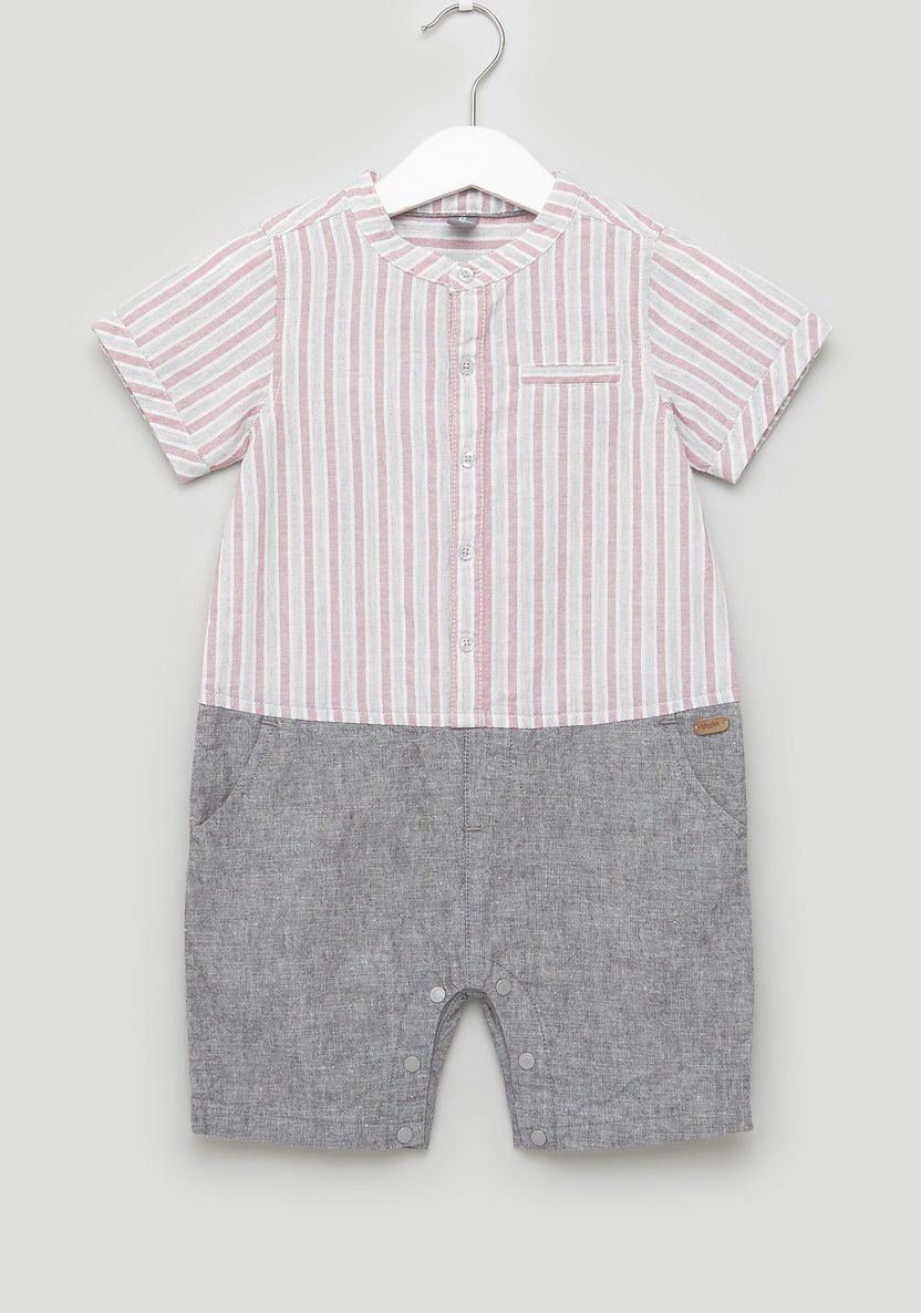 Giggles Henley Neck Romper with Short Sleeves and Pocket Detail-Rompers%2C Dungarees and Jumpsuits-image-0