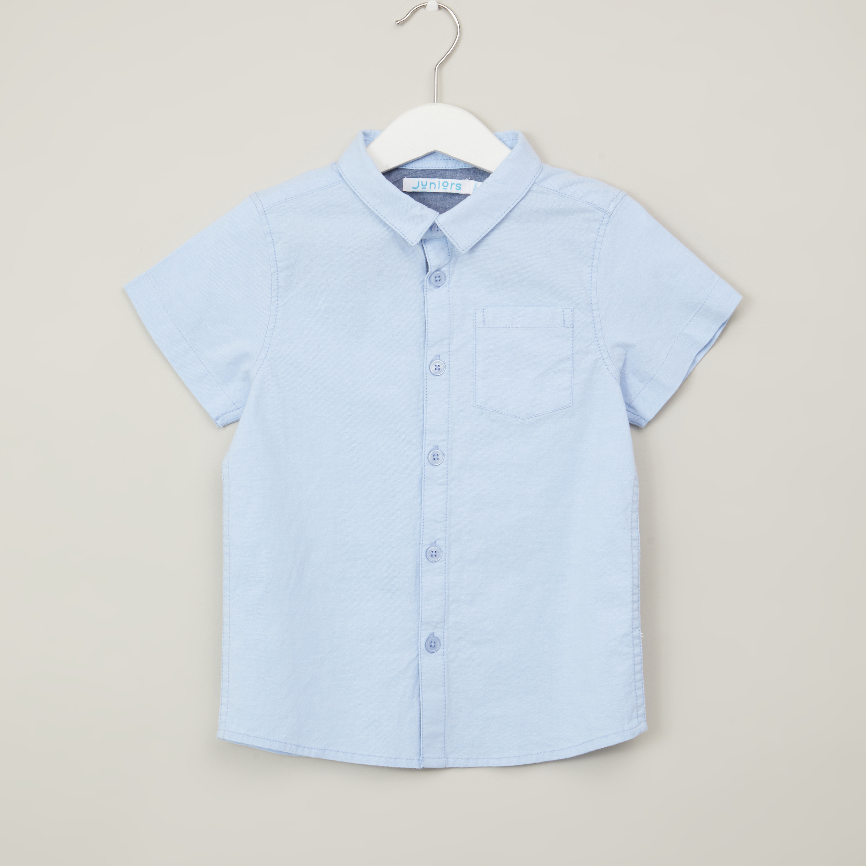Juniors Solid Shirt with Short Sleeves and Pocket Detail-boys-clothing-shirts-image-1