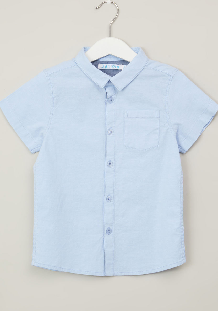 Juniors Solid Shirt with Short Sleeves and Pocket Detail-T Shirts-image-0