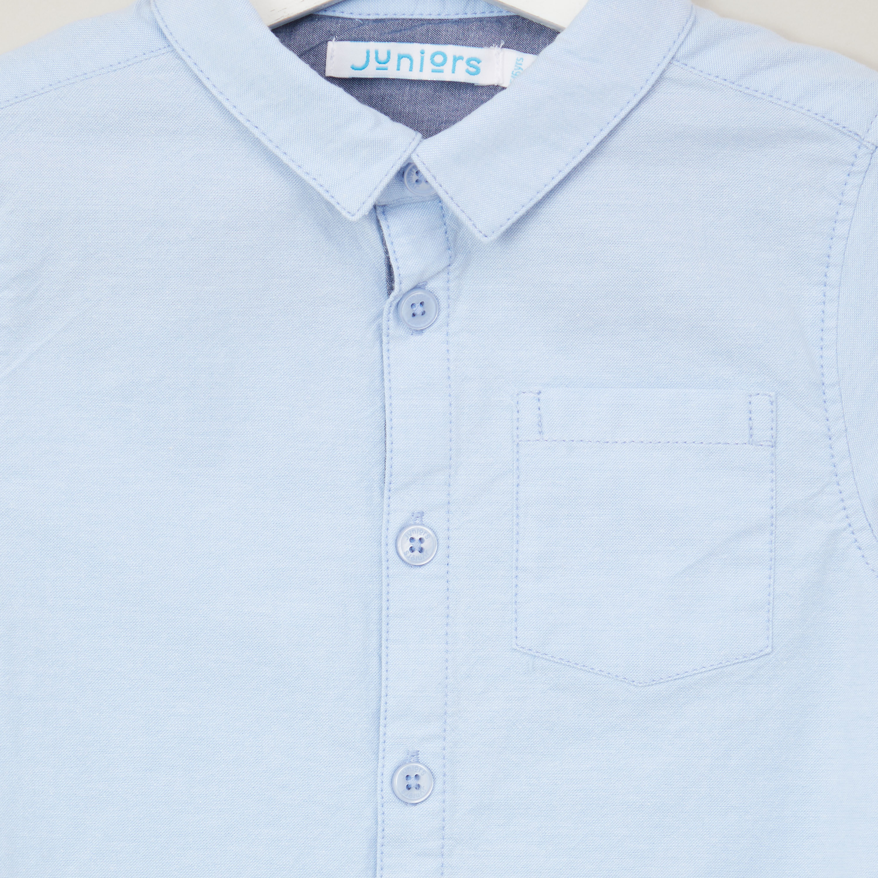 Juniors Solid Shirt with Short Sleeves and Pocket Detail-boys-clothing-shirts-image-2