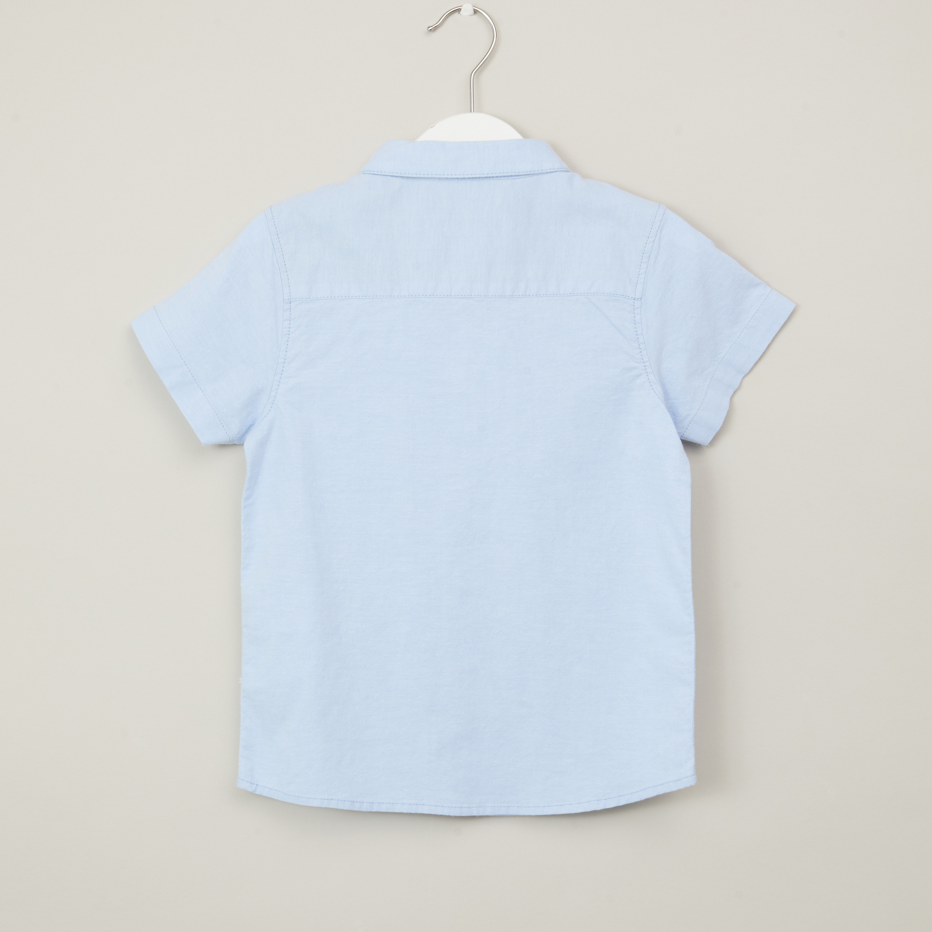 Juniors Solid Shirt with Short Sleeves and Pocket Detail-boys-clothing-shirts-image-3
