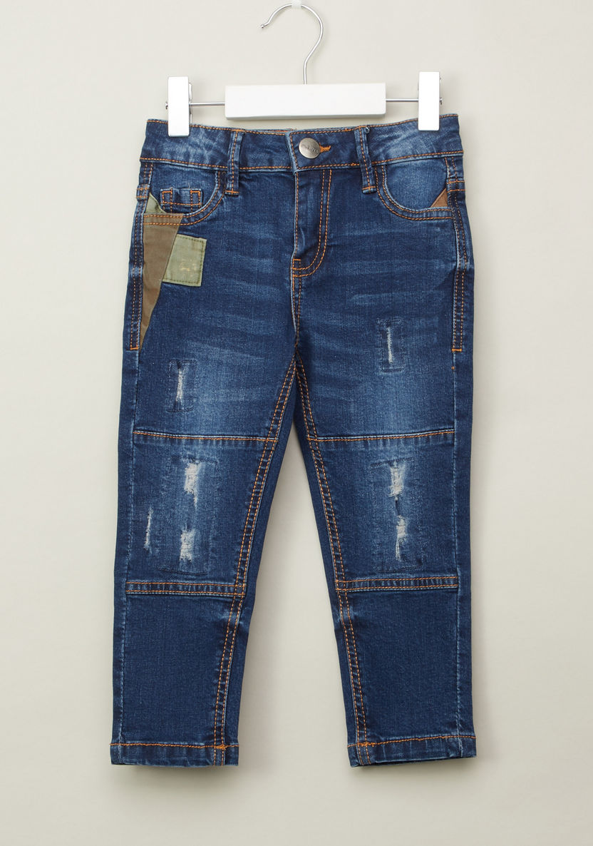 Juniors Distressed Jeans with Pocket Detail and Belt Loops-Jeans-image-0
