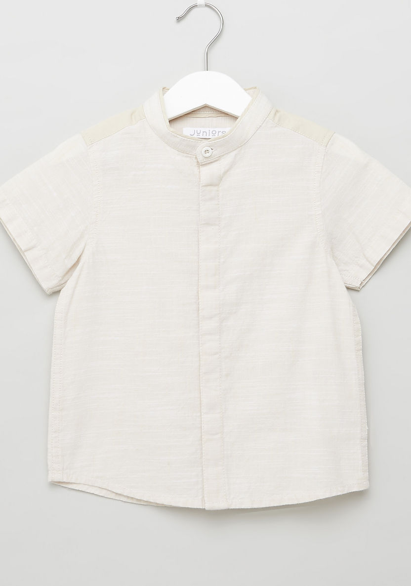 Juniors Textured Shirt with Mandarin Collar and Short Sleeves-Shirts-image-0
