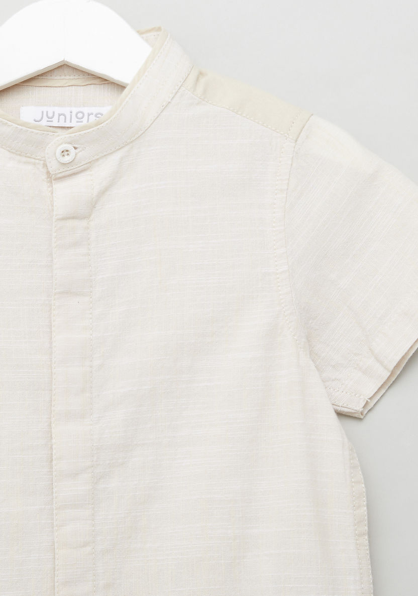 Juniors Textured Shirt with Mandarin Collar and Short Sleeves-Shirts-image-1