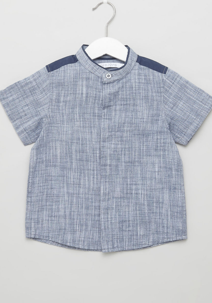 Juniors Textured Shirt with Mandarin Collar and Short Sleeves-Shirts-image-0