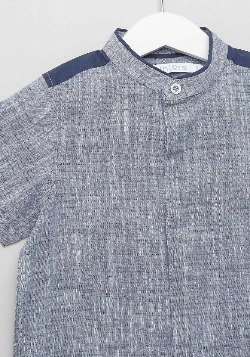 Juniors Textured Shirt with Mandarin Collar and Short Sleeves-Shirts-image-1
