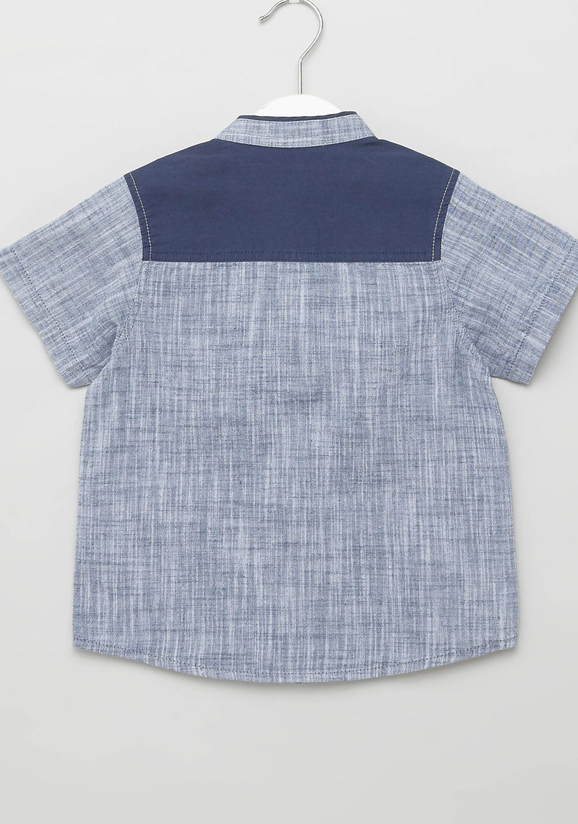 Juniors Textured Shirt with Mandarin Collar and Short Sleeves-Shirts-image-2