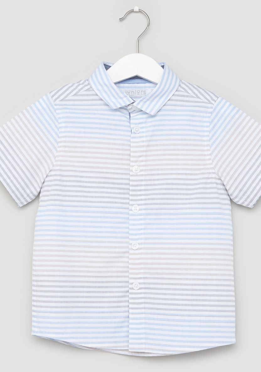 Juniors Striped Shirt with Short Sleeves and Spread Collar-Shirts-image-0