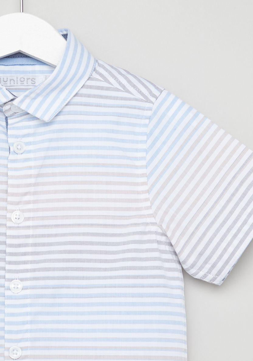 Juniors Striped Shirt with Short Sleeves and Spread Collar-Shirts-image-1