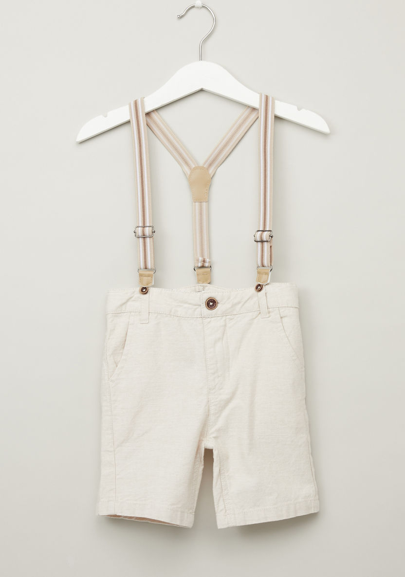 Juniors Textured Shorts with Suspenders and Belt Loops-Shorts-image-0