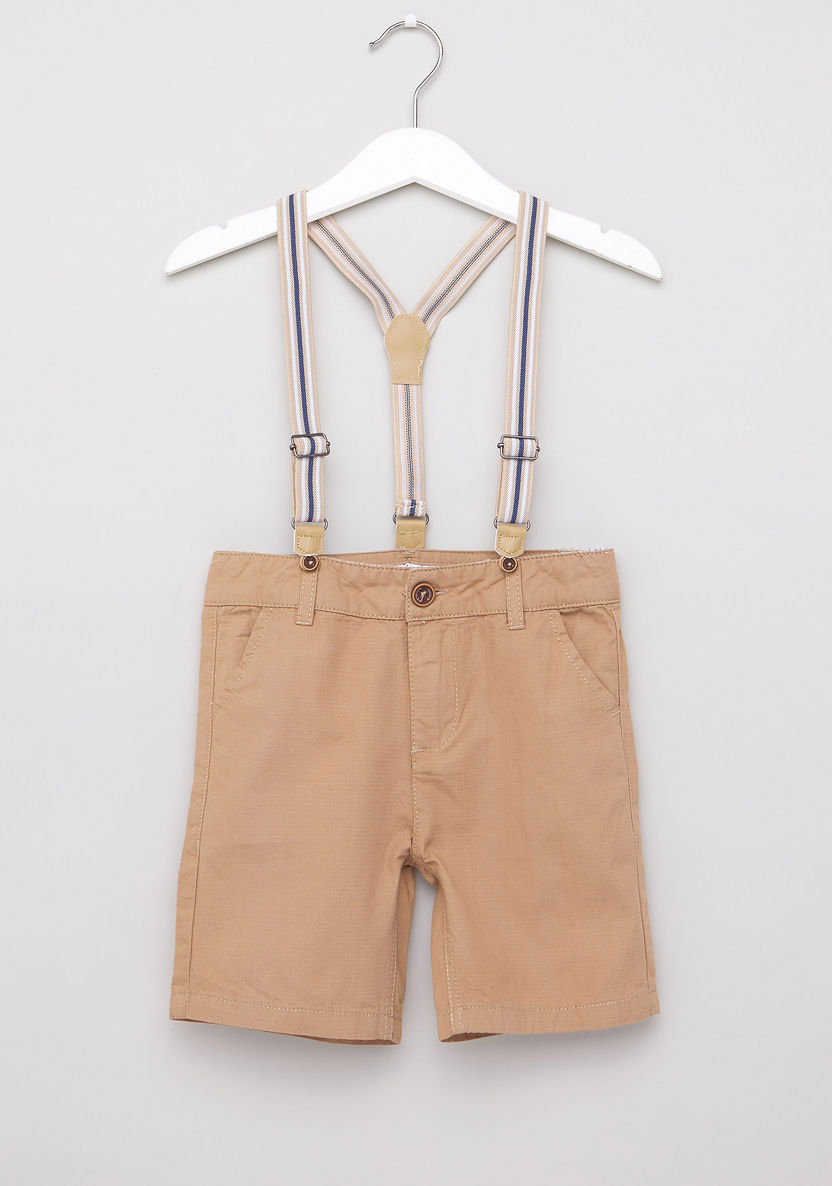 Juniors Textured Shorts with Suspenders and Belt Loops-Shorts-image-0