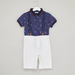 Juniors Printed Polo T-shirt with Solid Pocket Detail Shorts-Clothes Sets-thumbnail-0